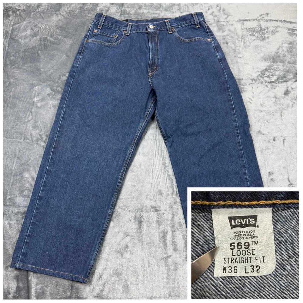 VTG Baggy 2000 Levis 569 Loose‎ Straight Fit Jeans Made in USA Mens 36x32 Blue